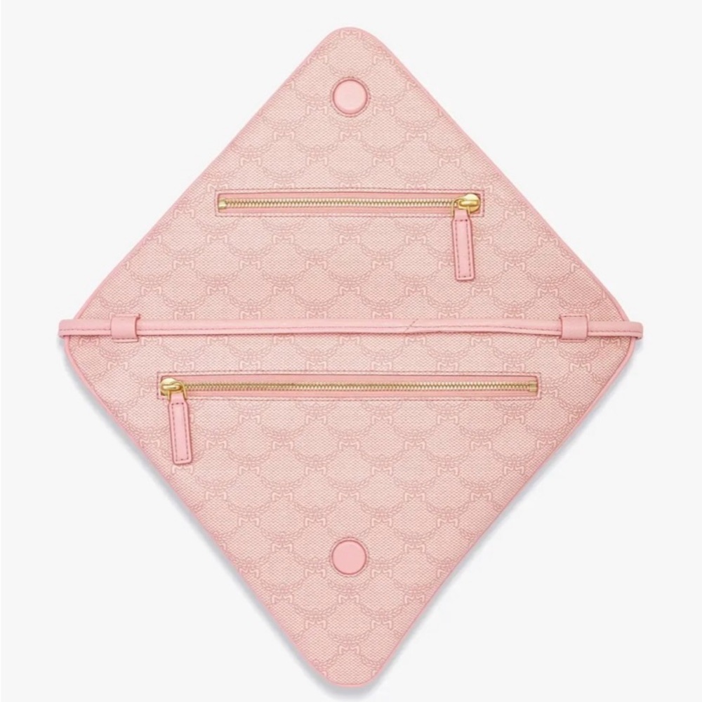 MCM BNWT Himmel Triangle Flat Pouch Crossbody Strap Silver Pink Full Inclusion - Picture 7 of 10